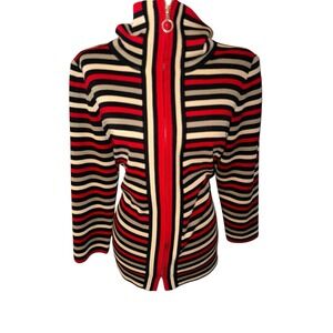 Exclusively Misook 3/4 Sleeve Multi-Striped‎ Zip-Front Cardigan Jacket LG Ladies
